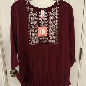 Deep Burgundy embellished blouse with scoop neck and 3/4 sleeves